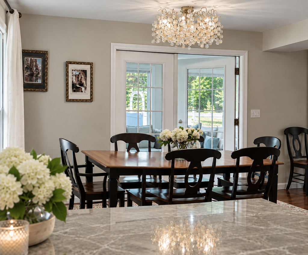 Glastonbury dining room with connection to sunroom
